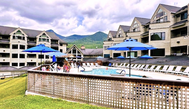 view of pool with a mountain view