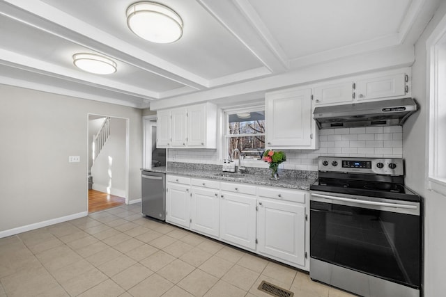 kitchen featuring appliances with stainless steel finishes, sink, and white cabinets