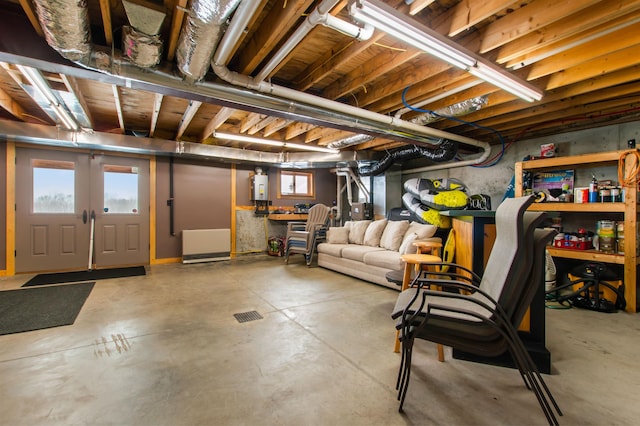 basement featuring water heater