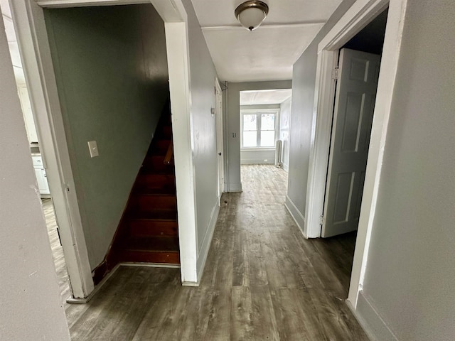 hallway with dark wood-type flooring