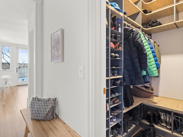 walk in closet with wood-type flooring