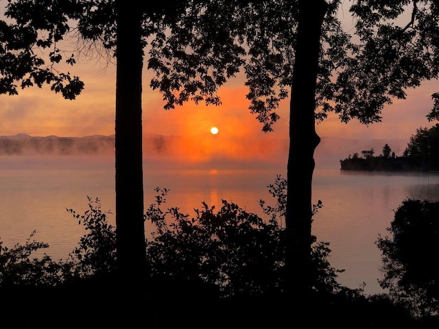 nature at dusk featuring a water view