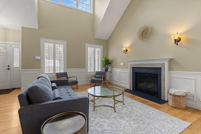 living room with light hardwood / wood-style flooring