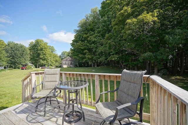 wooden terrace with a yard