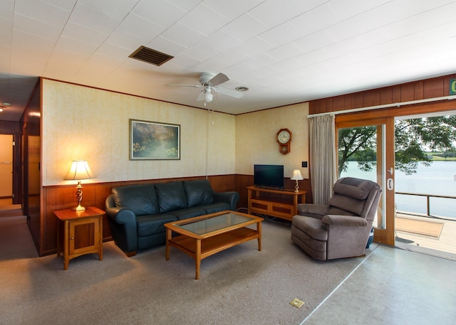 living room with ceiling fan