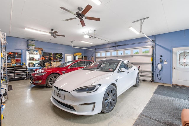 garage with ceiling fan