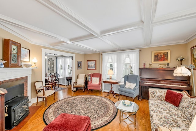 44 Winnicoash St, Laconia, NH 03246 - living room featuring hardwood / wood-style flooring, coffered ceiling, and a healthy amount of sunlight