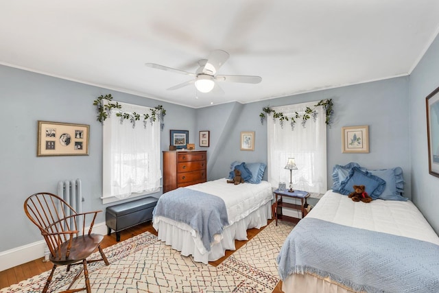 44 Winnicoash St, Laconia, NH 03246 - bedroom with ceiling fan, ornamental molding, and hardwood / wood-style floors