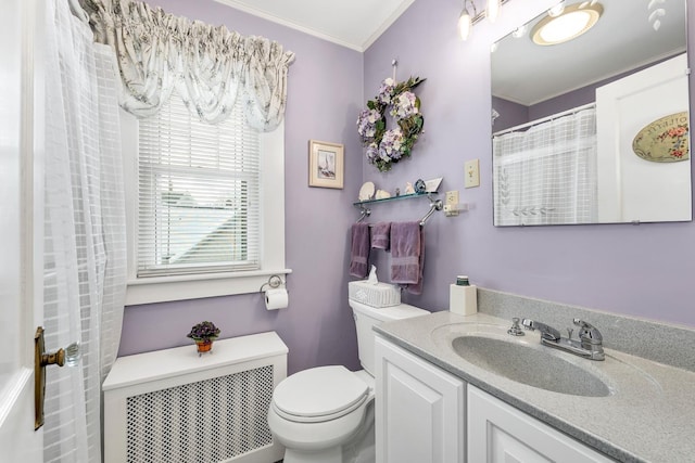 44 Winnicoash St, Laconia, NH 03246 - bathroom featuring vanity, ornamental molding, and toilet