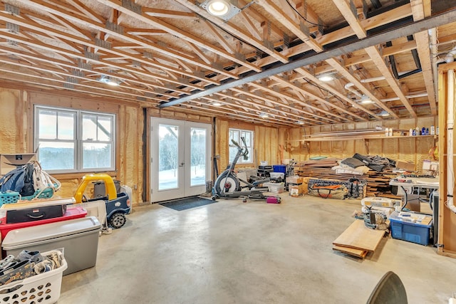 basement featuring french doors