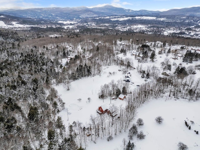 snowy aerial view featuring a mountain view