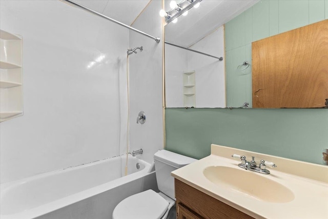 full bathroom featuring vanity, tub / shower combination, and toilet