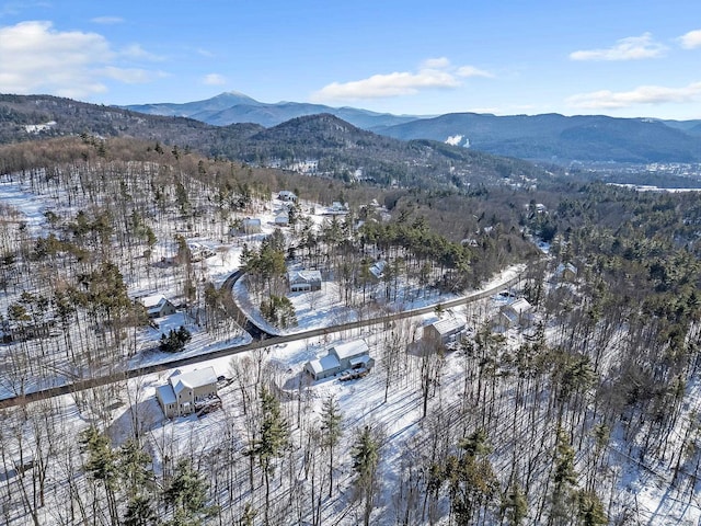 snowy aerial view featuring a mountain view