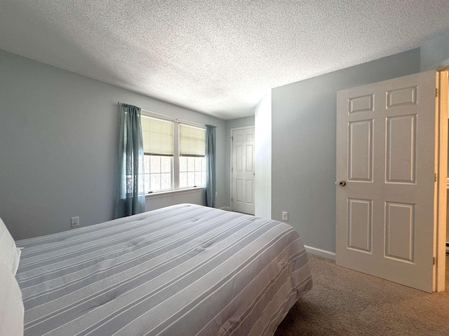 bedroom featuring carpet floors and a textured ceiling