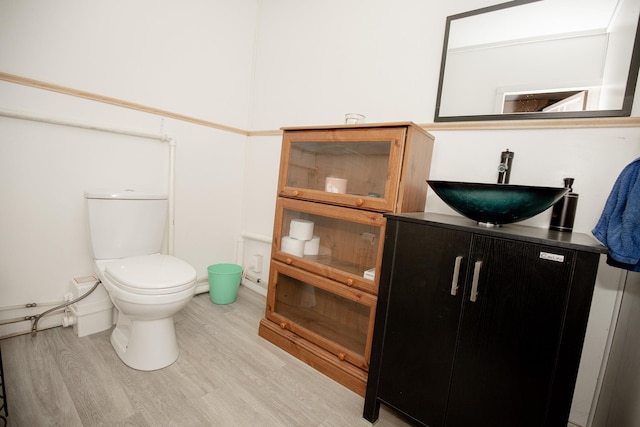 bathroom featuring vanity, hardwood / wood-style floors, and toilet