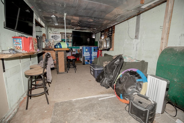 basement with radiator heating unit