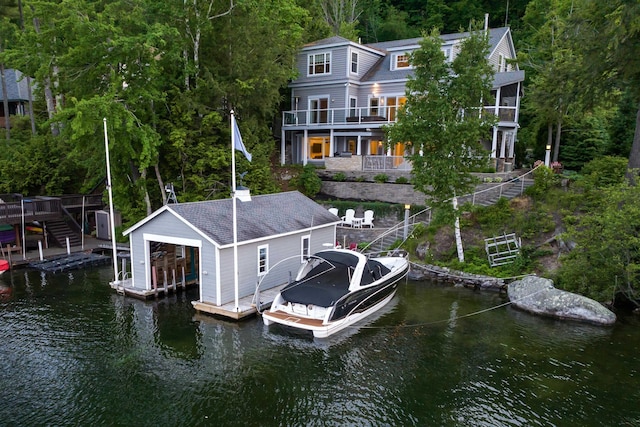 dock area with a water view