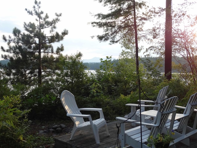 wooden terrace with a mountain view