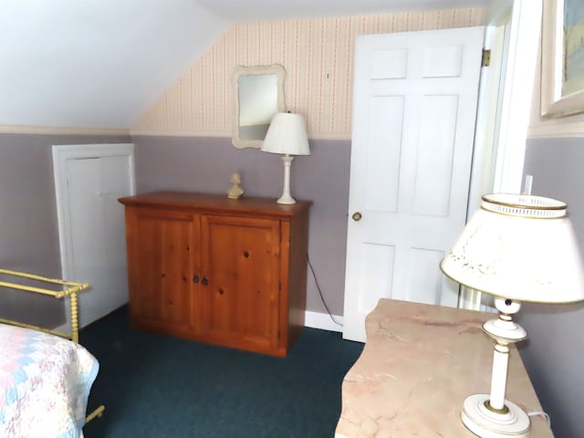 bedroom featuring vaulted ceiling