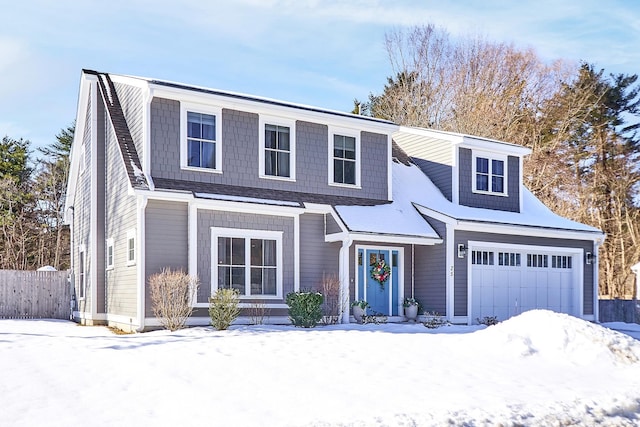 front facade with a garage