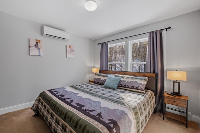 carpeted bedroom with a wall mounted air conditioner