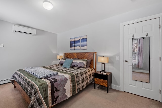 carpeted bedroom featuring a wall mounted air conditioner