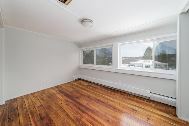 spare room featuring hardwood / wood-style flooring and baseboard heating