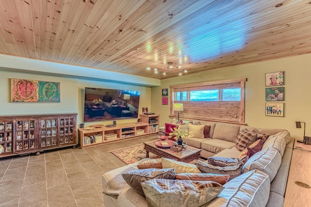 living room with wooden ceiling