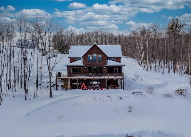 view of front of home with a wooden deck