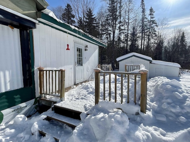 view of snow covered deck