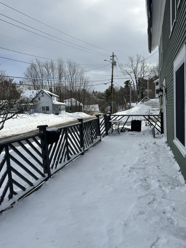 view of snow covered patio