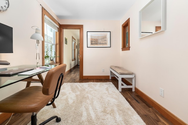 home office featuring dark hardwood / wood-style floors