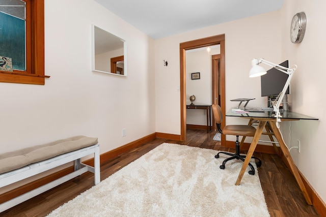 office space featuring dark hardwood / wood-style flooring