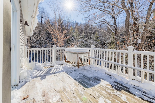 view of snow covered deck