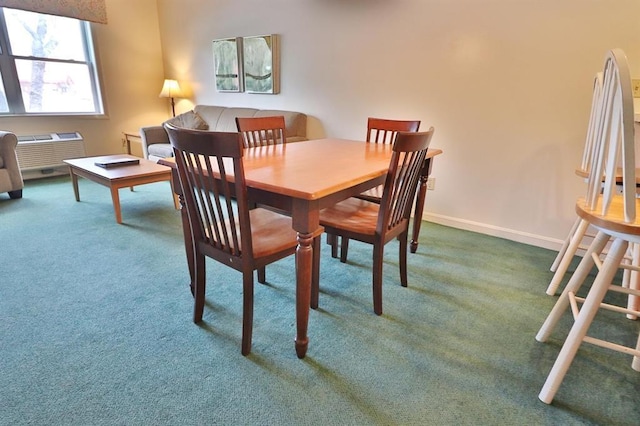 dining room with dark carpet