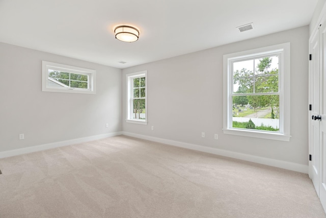 spare room featuring light colored carpet and plenty of natural light