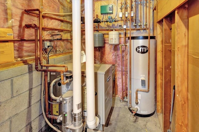 utility room with water heater