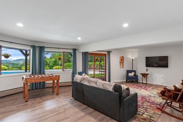 living room with light hardwood / wood-style floors