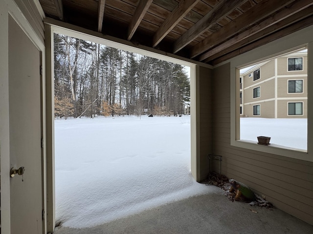 view of snow covered patio