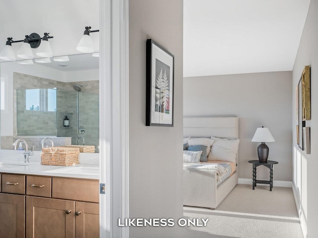 bathroom with vanity and an enclosed shower