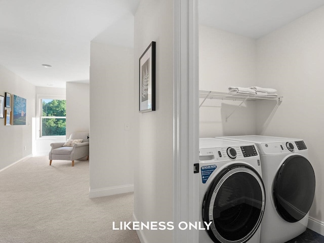 laundry area featuring separate washer and dryer and carpet flooring