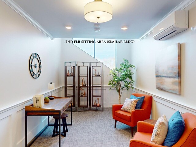 1 Longview Dr Unit 207, Atkinson, NH 03811 - living area featuring ornamental molding, carpet floors, and a wall unit AC