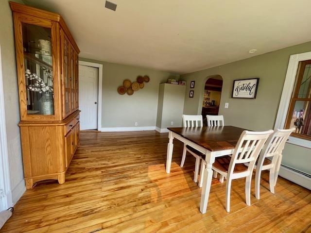 dining area with light hardwood / wood-style floors