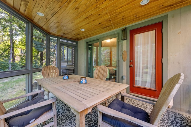 sunroom / solarium with wood ceiling