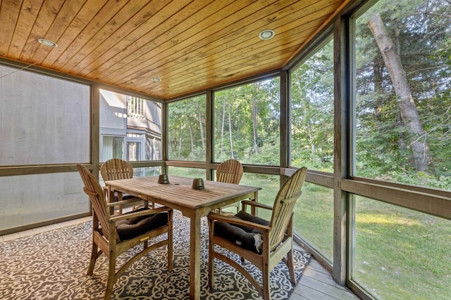 sunroom with wooden ceiling