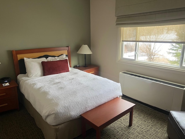 bedroom with multiple windows and radiator