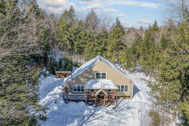 view of snow covered property