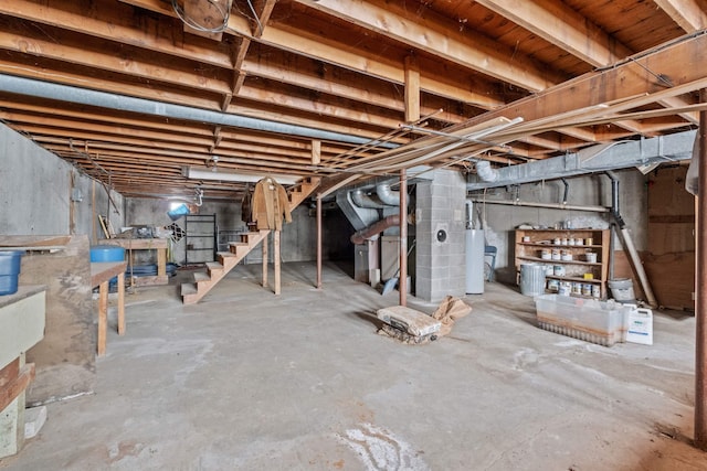 basement with water heater