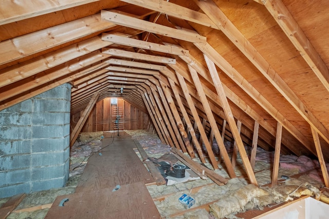 view of unfinished attic