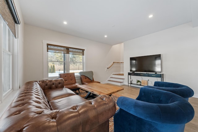 living room with light hardwood / wood-style floors